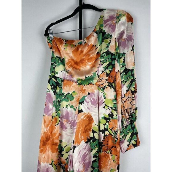 Lulu’s Lovin' It Orange Multi Floral Print Satin One-Shoulder Jumpsuit Size S - Picture 15 of 16